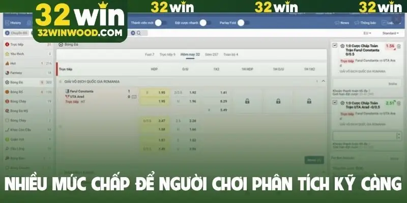 Nhiều mức chấp để người chơi phân tích kỹ càng